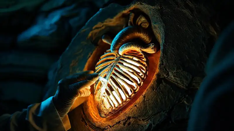Here’s the concise sentence:“Paleontologist reveals ancient heart’s intricate detail.”