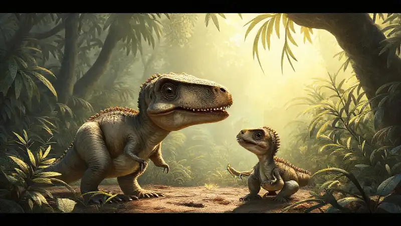 Heres the concise sentence:Baby dinosaurs learned vocalizations in the jungle