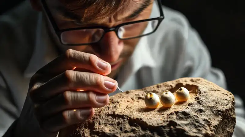 Paleontologist studies ancient egg fossils softly