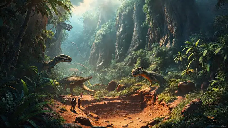 Dinosaurs unearthed in a lush jungle