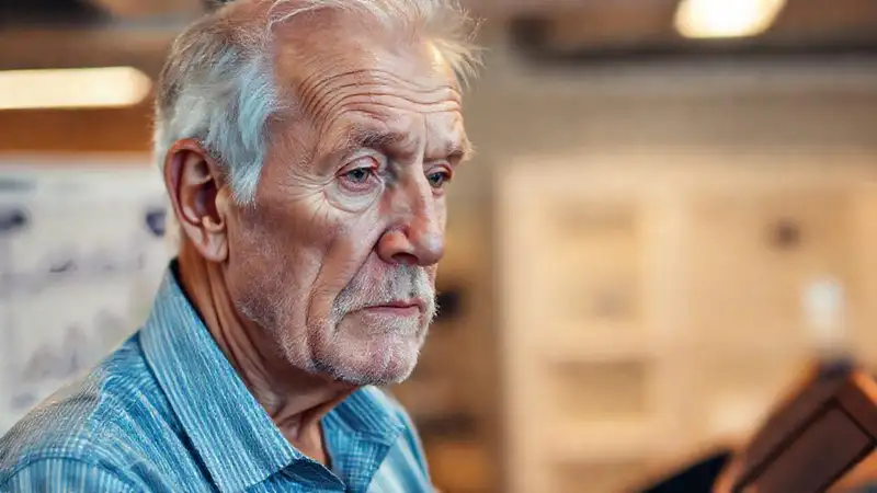 Here’s a concise one-sentence response:An elderly man analyzes scientific data