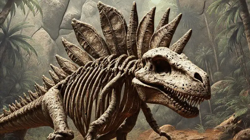 Here’s a concise option:“A symmetrical Kentrosaurus skeleton fossilized.”