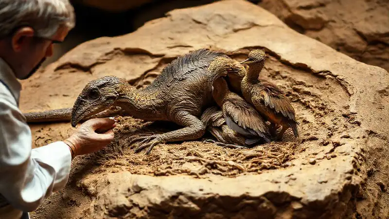 Paleontologist studies feathered dinosaur nest