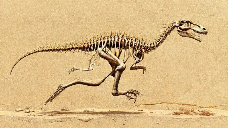 Here’s the concise sentence:“Paleo-dinosaur skeleton exhibits dynamic
