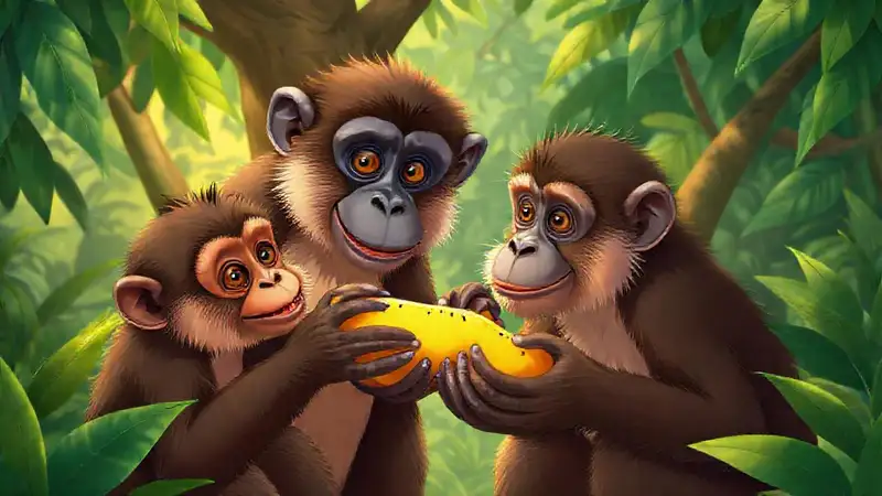 Primates share fruit in sunlight