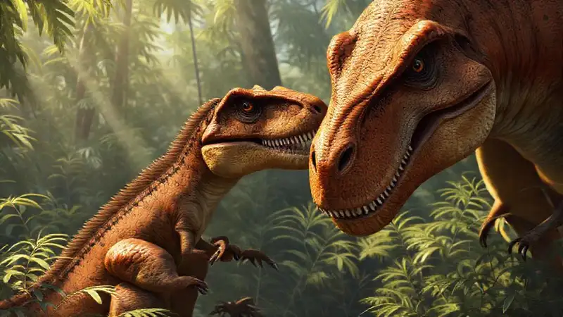 Here’s a single, concise sentence:A juvenile T-Rex’s mother watches gently