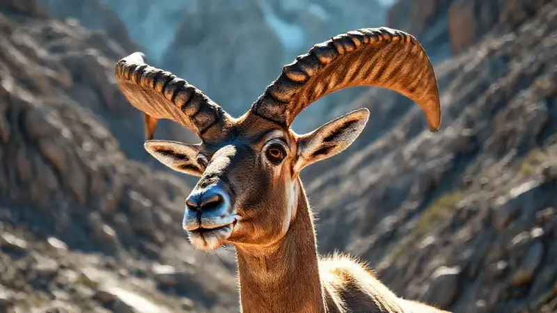 Heres the concise sentence:“Aggressive ibex face sunlight in Rockies.”