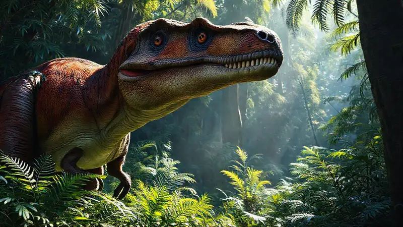 Tyrannosaurus Rex explores a vibrant jungle