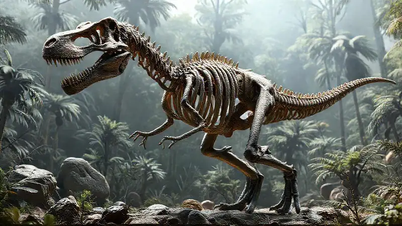 Here’s the single-sentence response:“T. rex skeleton showcases biomechanical dynamism.”