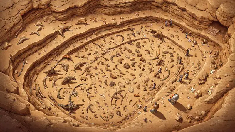 Paleontologists uncover ancient dinosaur fossils carefully