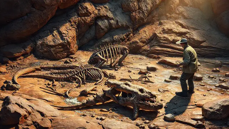 Paleontologists study ancient dinosaur fossils