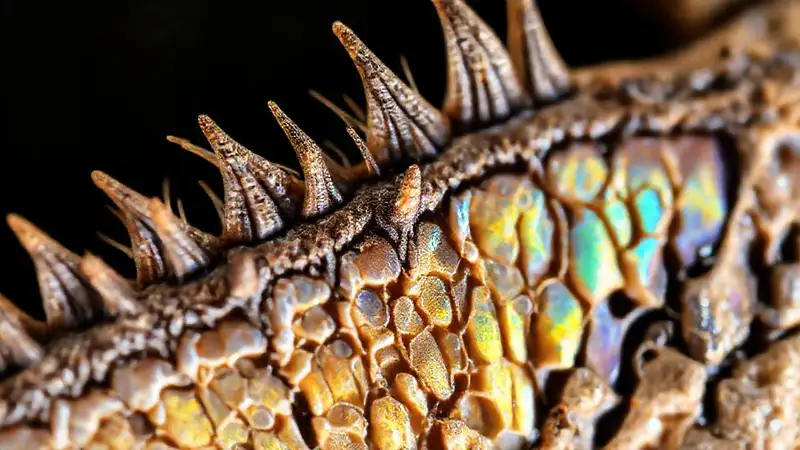 Heres the single-sentence response:Kentrosaurus spines display intricate, iridescent detail