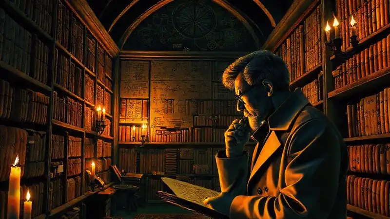 A scientist studies ancient diagrams with light