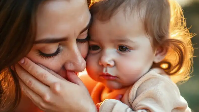 A tender mother lovingly embraces her child