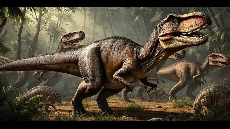 Allosaurus displayed powerfully in prehistoric art