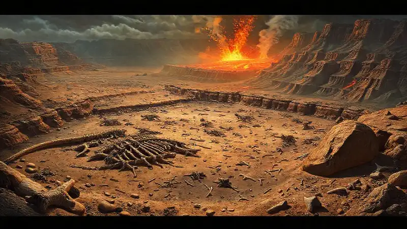 Here’s the concise sentence:“Ancient bones reveal a volcanic landscape.”