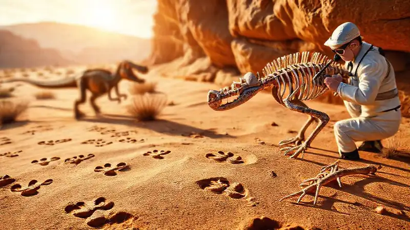 Heres the concise sentence:Fossil footprints reveal a dinosaur’s dynamic past