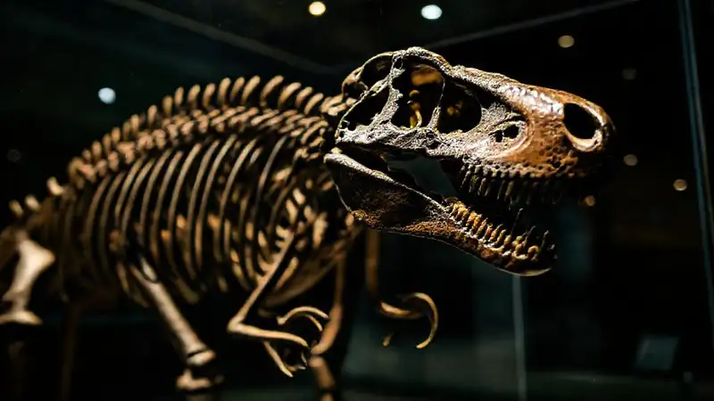 Heres the single-sentence response:A raptor skeleton exhibits scientific curiosity
