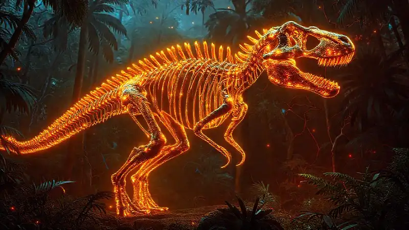 Glowing dinosaur skeleton reveals intricate neural patterns